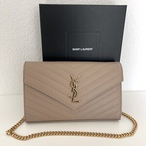 ⭐️AUTHENTIC SAINT LAURENT CLASSIC CASSANDRE CHAIN WALLET - DARK BEIGE